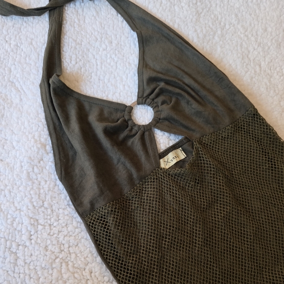 Xyzzy Asian Brand olive green mesh halter top - Picture 2 of 3